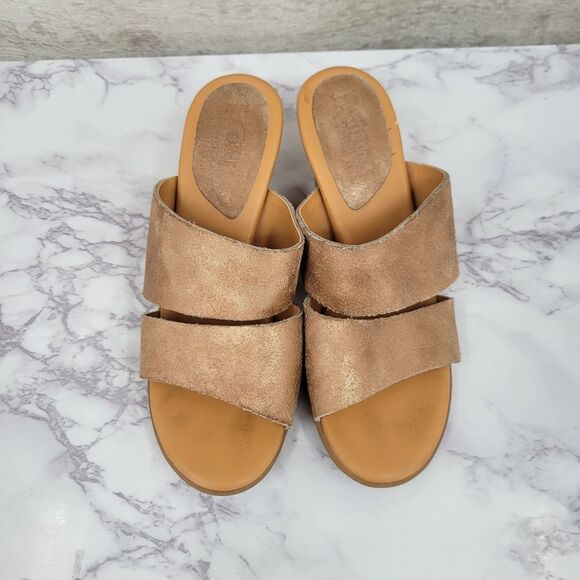Korks Kork-Ease Slip Sandals Beige Metallic Sheen Tan Comfort Neutral Wedge - Picture 10 of 10